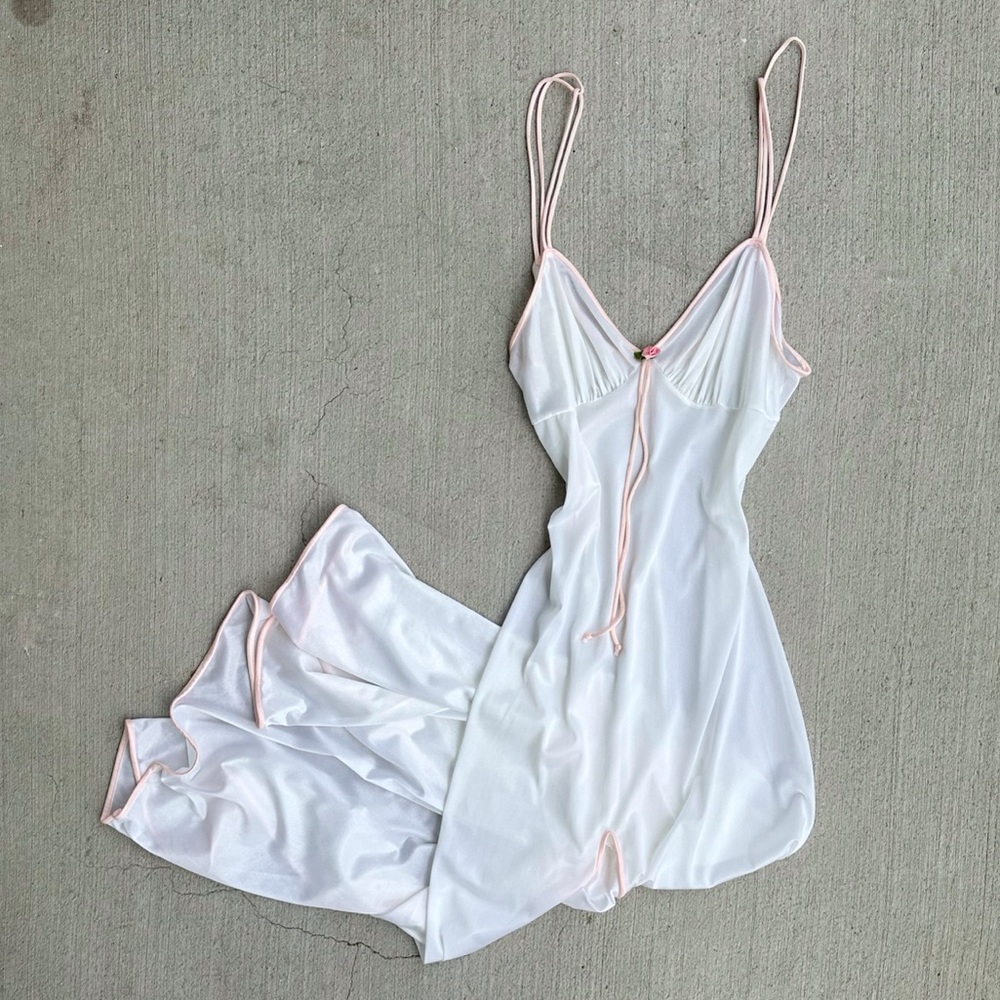 vintage white and pink maxi satin slip